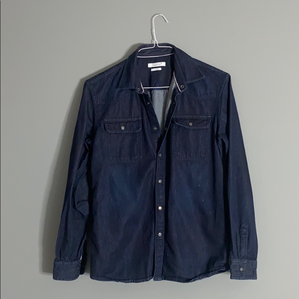 Men Denim Dress Shirt Button Up - Medium